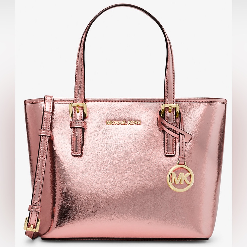 Michael Kors Jet Set Travel Extra-Small Metallic Top-Zip Tote Bag